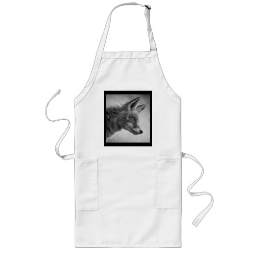 TABLIER LONG STYLE DE PEINTURE RENARD NOIR ET BLANC (Devant)