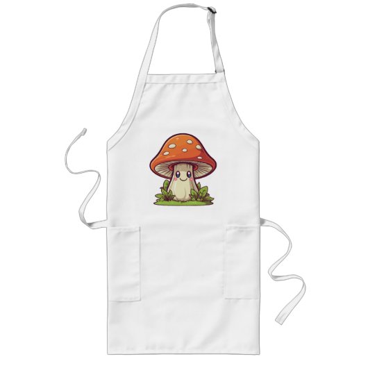 Tablier Long Style kawaii mignon, cueillette de champignons (Devant)