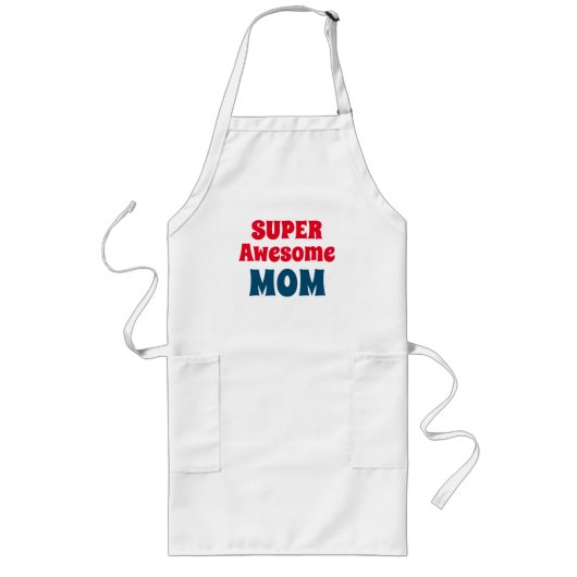 Tablier Long Super Awesome Maman Citation Rouge et Bleu Typogra (Devant)