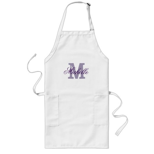 Tablier Long Tablier monogramme de nom personnalisé | Violet de (Devant)