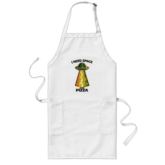 Tablier Long Tête d'alien drôle mangeant une pizza UFO Extrater (Devant)