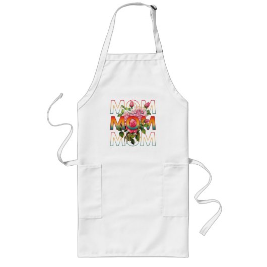 Tablier Long Typographie de maman et roses (Devant)