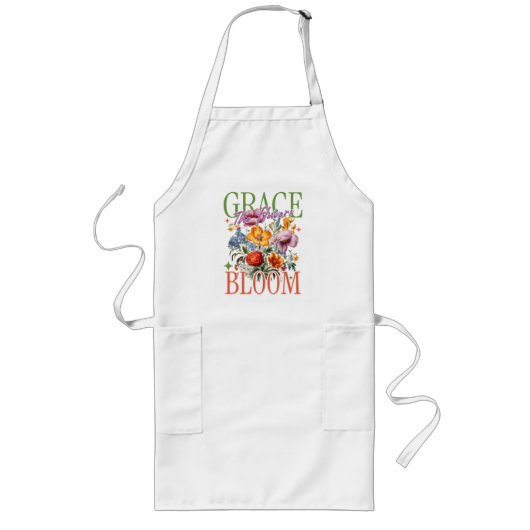 Tablier Long Typographie florale Grace en fleurs (Devant)