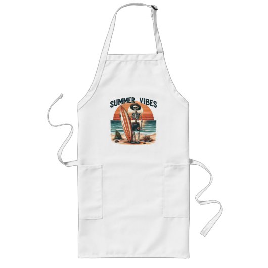 Tablier Long Vibes d'été Skeleton Surfer Sunset Beach Design (Devant)