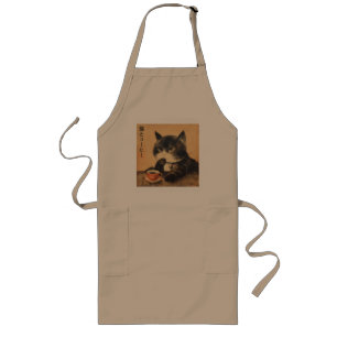 Tablier Long Vintage Japon art chat mignon avec une tasse de ca