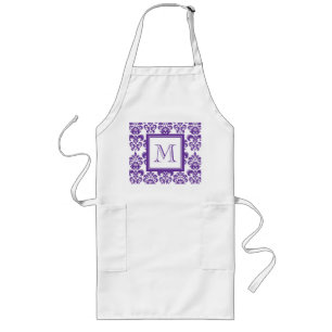 Tablier Long Votre monogramme, motif pourpre foncé 2 de damass
