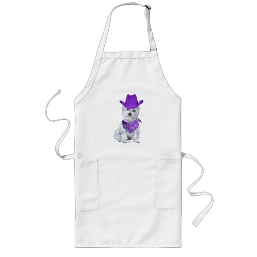 Tablier Long Westie Cowboy en Violet (Devant)