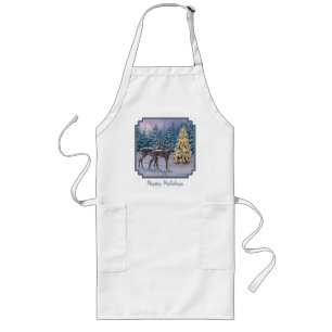 Tablier Long Whitetail Deer & Christmas Tree Scene hivernale