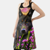 Tablier loup noir en fleurs roses (Insitu)