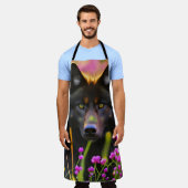 Tablier loup noir en fleurs roses (Porté)