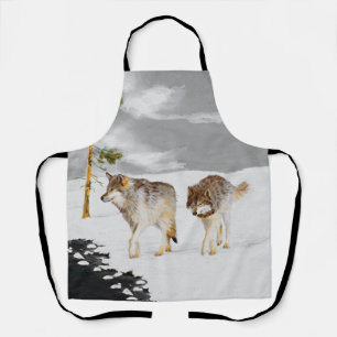 Tablier Loups en peinture sur neige - Art original de la f