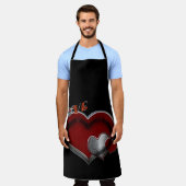 Tablier Love Heart Black Kitchen Cooking Mess Free Large (Porté)