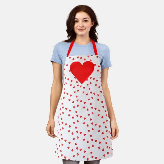 Tablier Love Red Hearts Saint-Valentin Impression intégral (Porté)