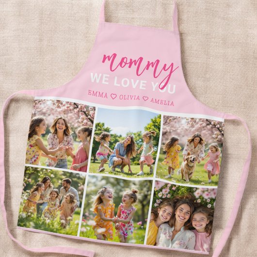 Tablier Love You Mommy mignon Pink Photo Collage