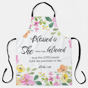 Tablier Luc 1:45 Béni est Elle, Écriture Féminine Floral