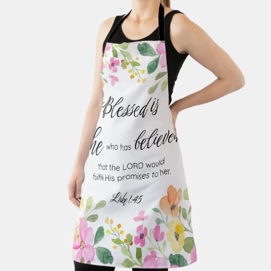 Tablier Luc 1:45 Béni est Elle, Écriture Féminine Floral (Insitu)