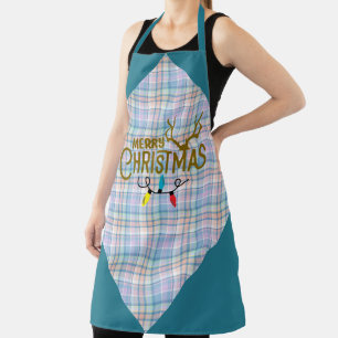 Tablier Lumières Bleu Violet Rose à Carreaux Joyeux Noël
