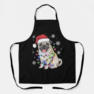 Tablier Lumières de Noël Santa Pug Xmas Amateur de Chien