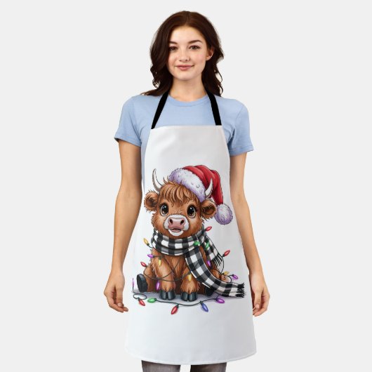 Tablier Lumières de Noël Vache Highland Santa Hat (Porté)