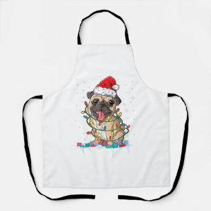 Tablier Lumières de sapin de Noël Pug Santa Cadeaux de Noë