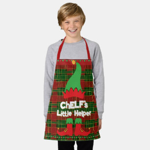 Tablier Lutin de chef festif petit aide tartan rouge vert
