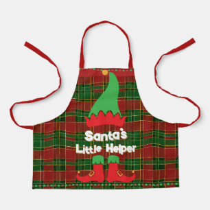 Tablier Lutin festif Le petit aide du Père Noël Tartan rou