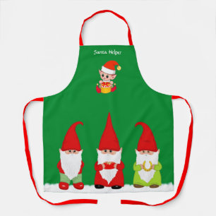Tablier Lutins de Noël et Elfe mignon sur fond vert