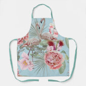 Tablier Luxe floral et Flamant rose bleu ciel joli (Recto)