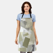 Tablier Luxe Vert gris blanc Aquarelle Art Abstrait (Porté)