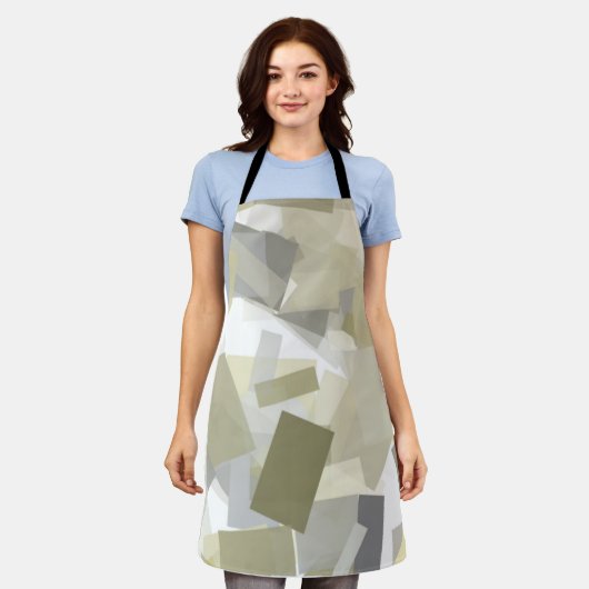 Tablier Luxe Vert gris blanc Aquarelle Art Abstrait (Porté)
