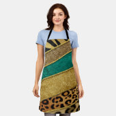 Tablier Luxury Emerald & Gold Safari Leopard Zebra Glitter (Porté)