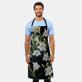 Tablier Lys floraux : peinture arrière - plan noire (Porté)