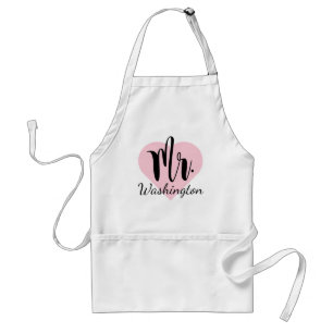 Tablier M. Black Script Monogramme Mariage de coeur rose