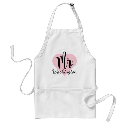 Tablier M. Black Script Monogramme Mariage de coeur rose (Devant)