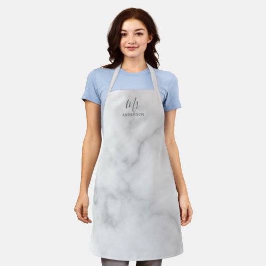 Tablier M. et Mme. | Marbre blanc Script moderne (Porté)