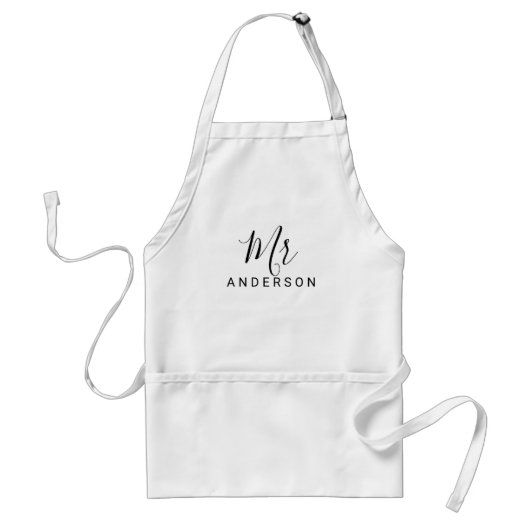 Tablier M. et Mme. | Mariage de script moderne noir et bla (Devant)