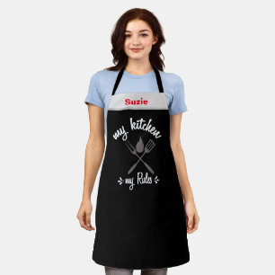 Tablier Ma cuisine Mes règles Nom du chef noir Personnali