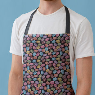 Tablier Macaron coloré Cookies Motif sur noir
