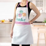 Tablier Macaron Turquoise Violet Orange Bold Typographie<br><div class="desc">Voici une façon merveilleuse d’ajouter à l’amusement de la cuisson, ainsi que de promouvoir davantage votre entreprise. Ajoutez un éclat supplémentaire à vos aventures culinaires chaque fois que vous portez ce tablier élégant, sophistiqué, simple et moderne. "I bake" en bleu turquoise doux et poussiéreux, typographie, 3 macarons d'aquarelle bleu turquoise,...</div>