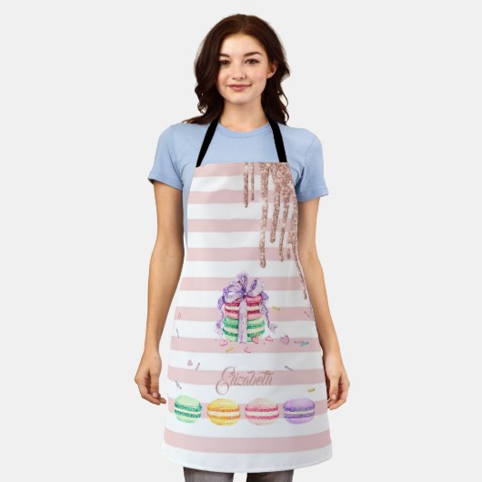 Tablier Macarons, Drips Pailletés, Rayures (Porté)
