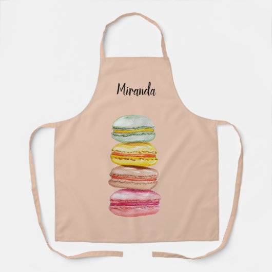 Tablier Macarons français aquarelle peints à la main (Recto)