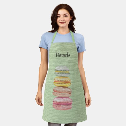 Tablier Macarons français aquarelle peints à la main (Porté)
