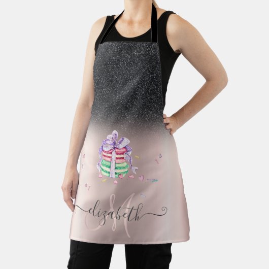 Tablier Macarons Parties scintillant noire Ombre Rose or (Insitu)
