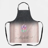 Tablier Macarons Parties scintillant noire Ombre Rose or (Recto)