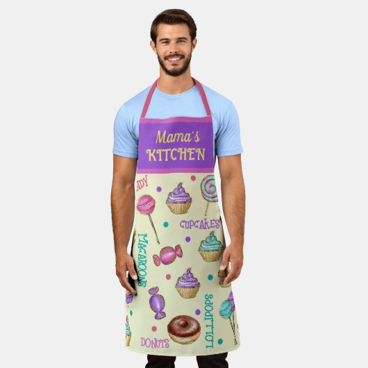 Tablier Macaroons Cupcakes Lollipops and Donuts Apron (Porté)