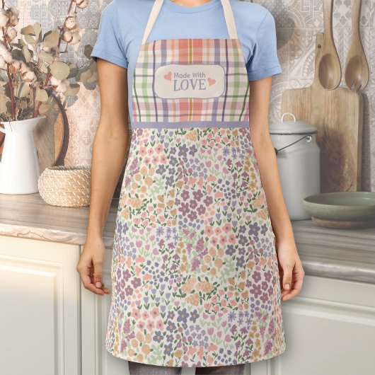 Tablier Made with Love Apron – Pastel Plaid & Blooms