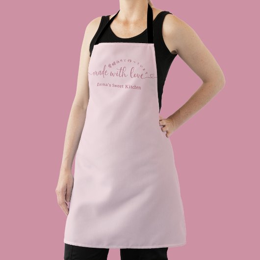 Tablier Made with Love Minimalist Pink Script Bakery