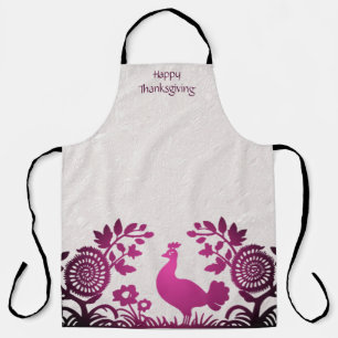 Tablier Magenta Thanksgiving Turkey Floral Apron