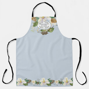 Tablier Magnolia Floral Aquarelle Dusty Blue Moms Cuisine
