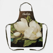 Tablier Magnolias géant sur un tissu de velours bleu par M (Recto)